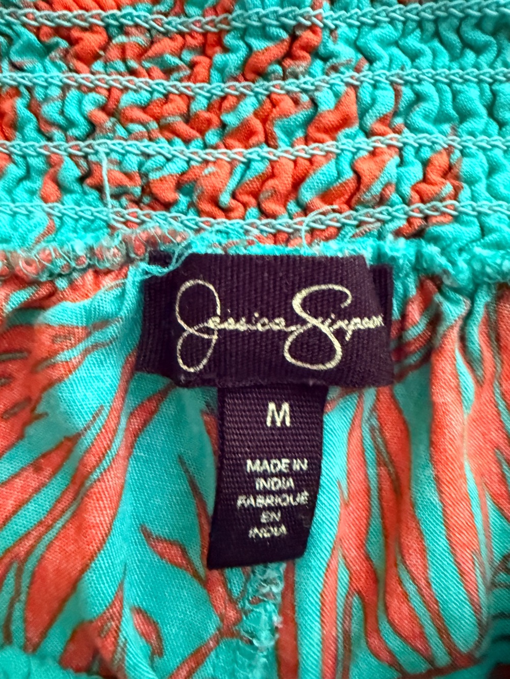 Jessica Simpson Teal Orange Tropical Print Wide Leg Cropped Pants Medium - Picture 8 of 9